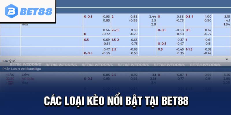 Các loại kèo bóng đá Bet88